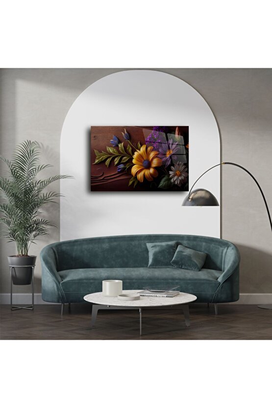 Ahşap Zeminli Çiçekli Cam Tablo