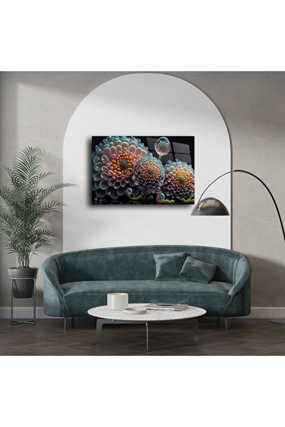 Modern Soyut Çiçek Tasarımlı Cam Tablo