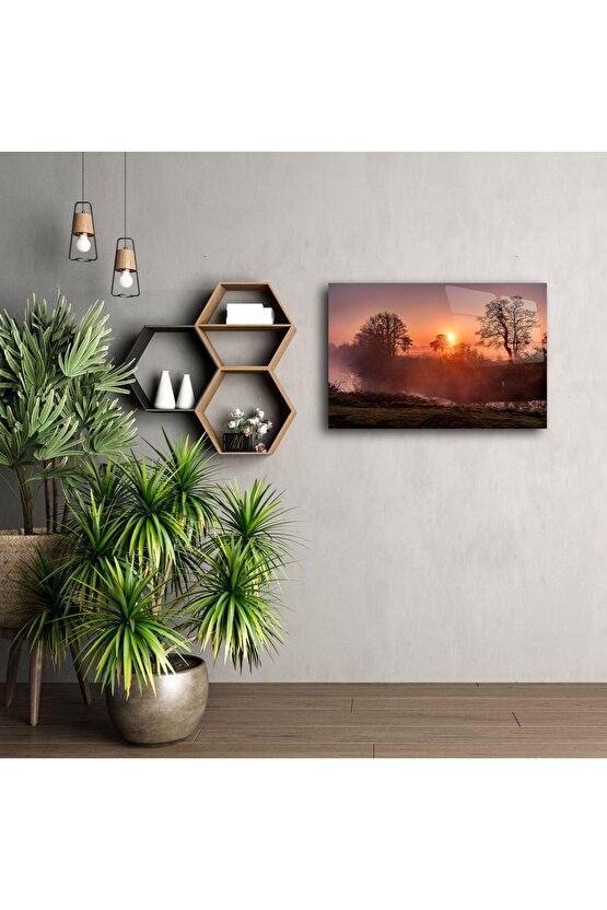 Gün Doğumu Manzaralı Cam Tablo