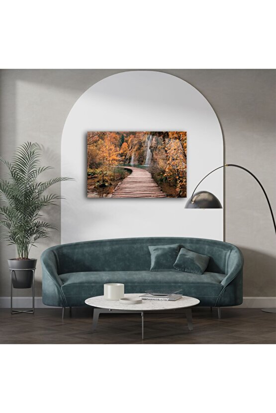 Sonbahar Yolu ve Şelale Temalı Cam Tablo
