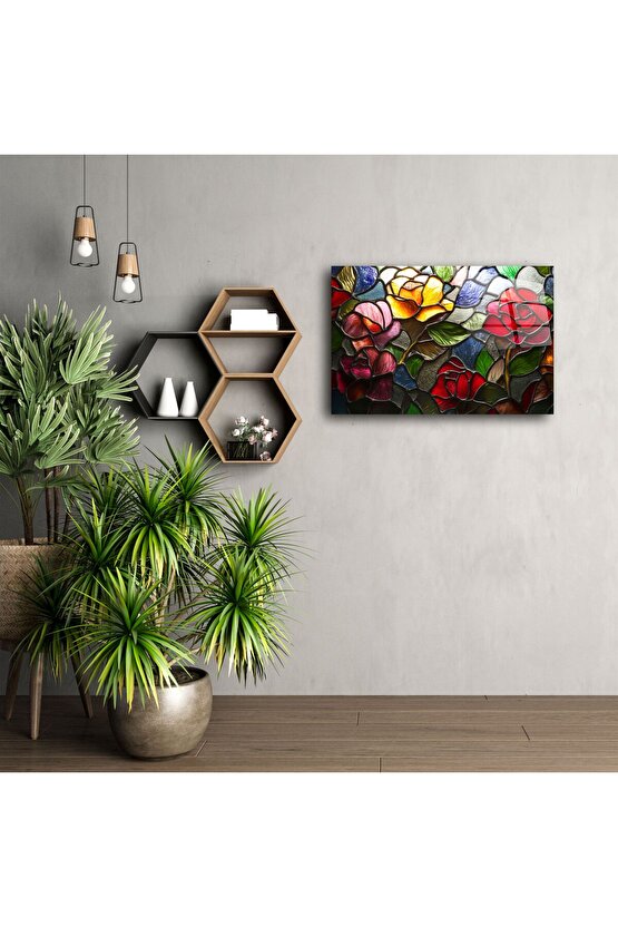 Lüks Renkli Vitray Gül Tablo