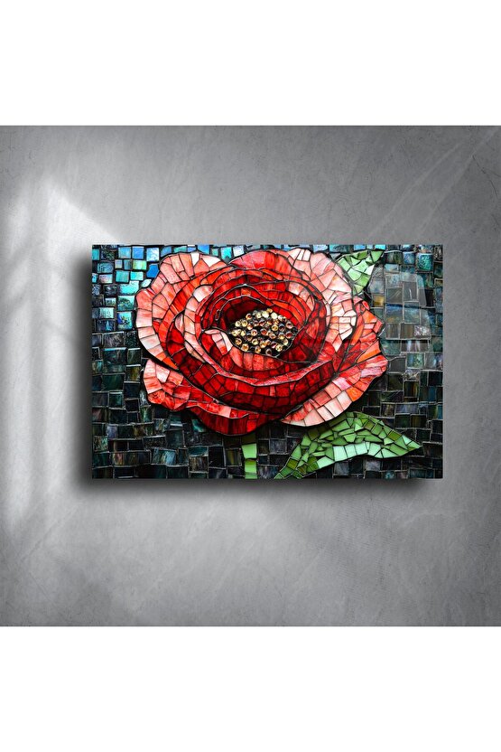 Kırmızı Gül Mozaik Cam Tablo