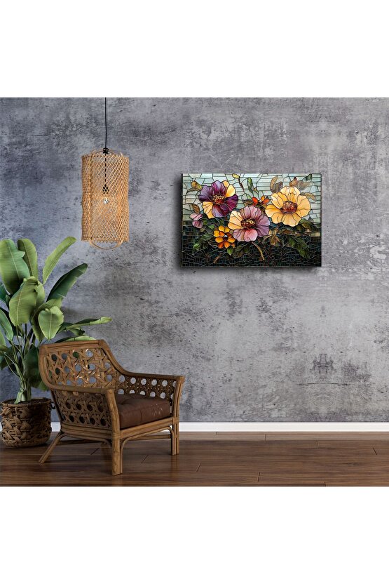 El Yapımı Renkli Cam Mozaik Çiçek Tablo