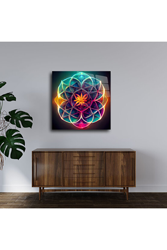 Sri Yantra Yoga Meditasyon Yaşam Çiçeği Cam Tablo Duvar Dekoru