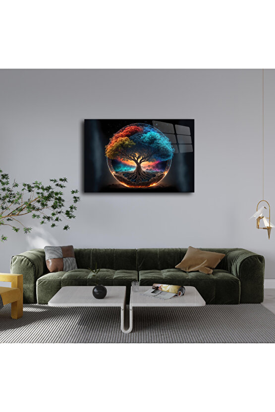 Hayat Ağacı Görseli Cam Tablo Duvar Dekoru 2