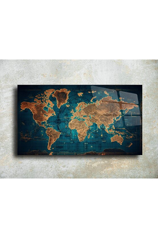 Harita Görseli Cam Tablo Duvar Dekoru 5