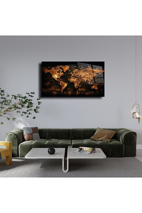 Harita Görseli Cam Tablo Duvar Dekoru 4