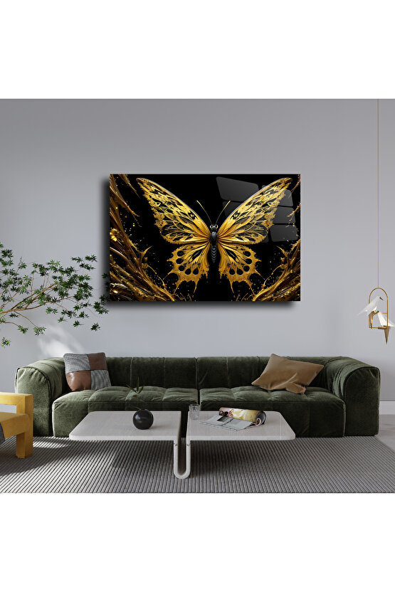 Gold Kelebek Cam Tablo Duvar Dekoru 2