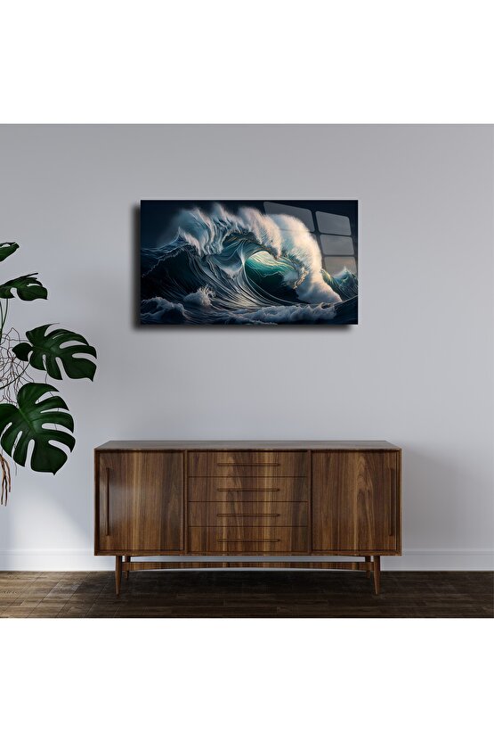 Dalgalı Deniz Temalı Cam Tablo Duvar Dekoru