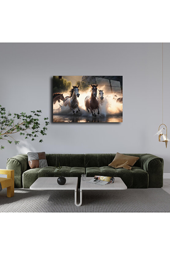 At Temalı Cam Tablo Duvar Dekoru 4