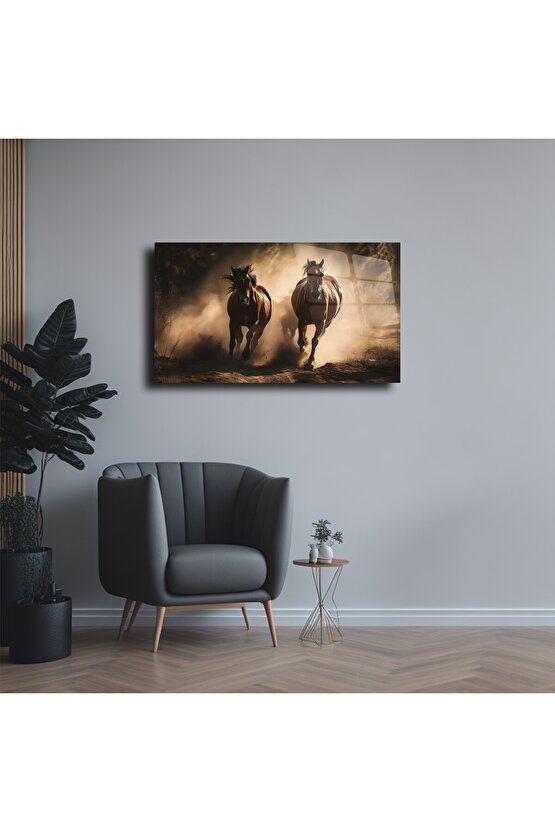 At Temalı Cam Tablo Duvar Dekoru 2