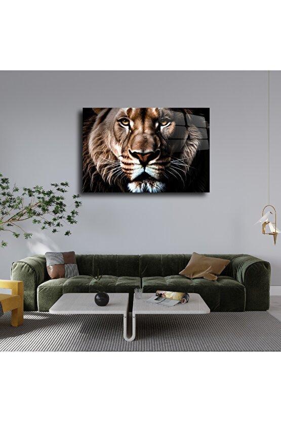 Aslan Yüzü Cam Tablo Duvar Dekoru