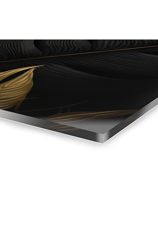 Gold Altın Renkli Yapraklar Cam Tablo Duvar Dekoru 2