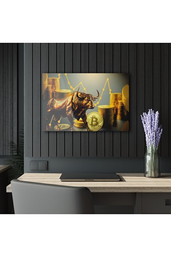 Bitcoin Kripto BTC Crypto Para Boğa Cam Tablo Duvar Dekoru