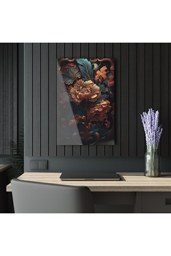 3D Boyutlu Çiçek Cam Tablo Duvar Dekoru