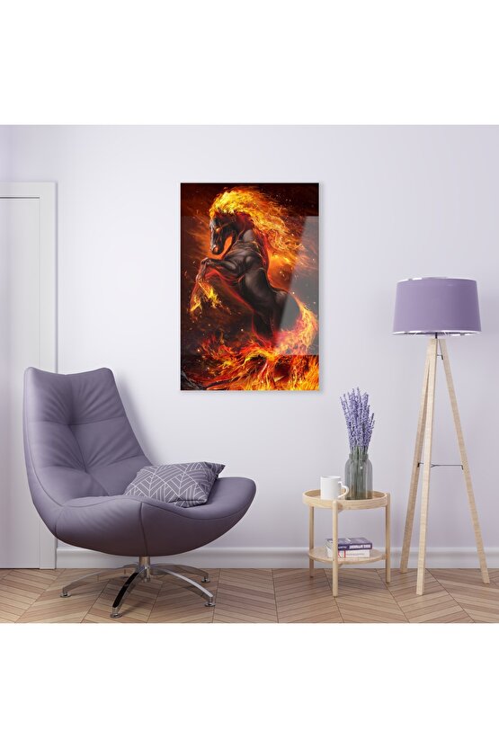 Ateşten At Cam Tablo Duvar Dekoru