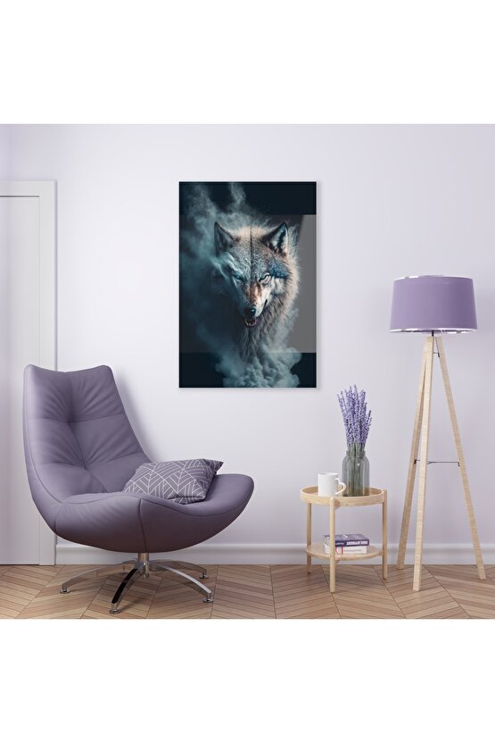 Gri Kurt Cam Tablo Duvar Dekoru