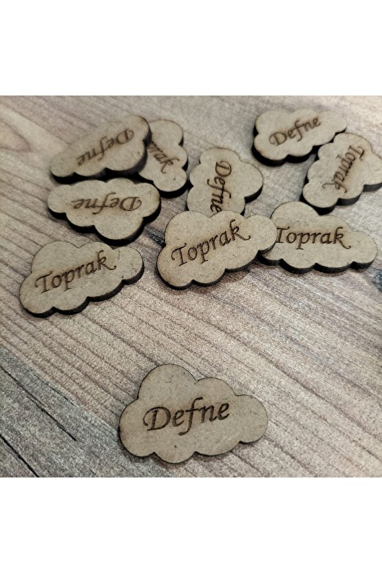 3x2 Cm Ham Ahşap Lazer Kesim Bulut Etiket Isimlik 20 Adet