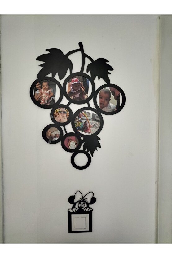 8li Üzüm Desenli Fotoğraf Çerçevesi 60*45 Siyah