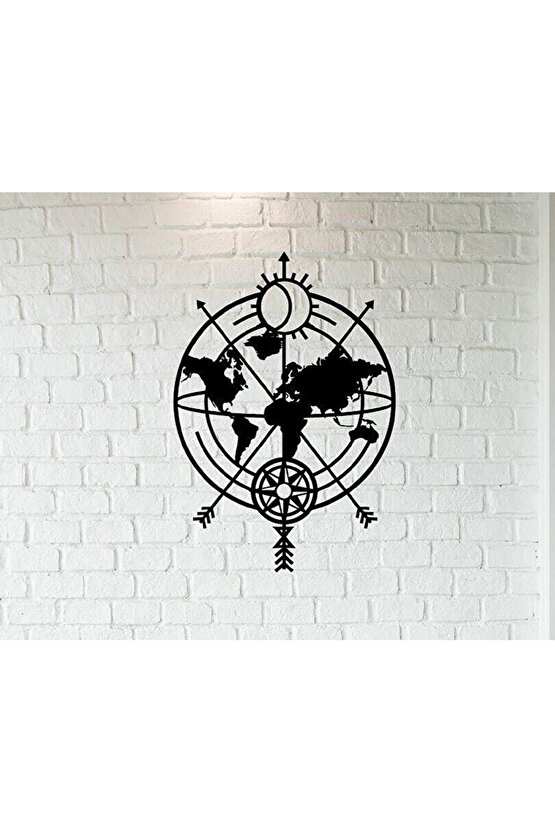 Pusula Harita Duvar Tablosu 70x50cm - Ahşap Dekoratif Modern Duvar Süsü Lazer Kesim