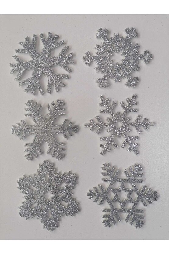 Gümüş Kar Tanesi Simli Eva Ağaç Ve Hediye Süsü 8x8cm 6lı
