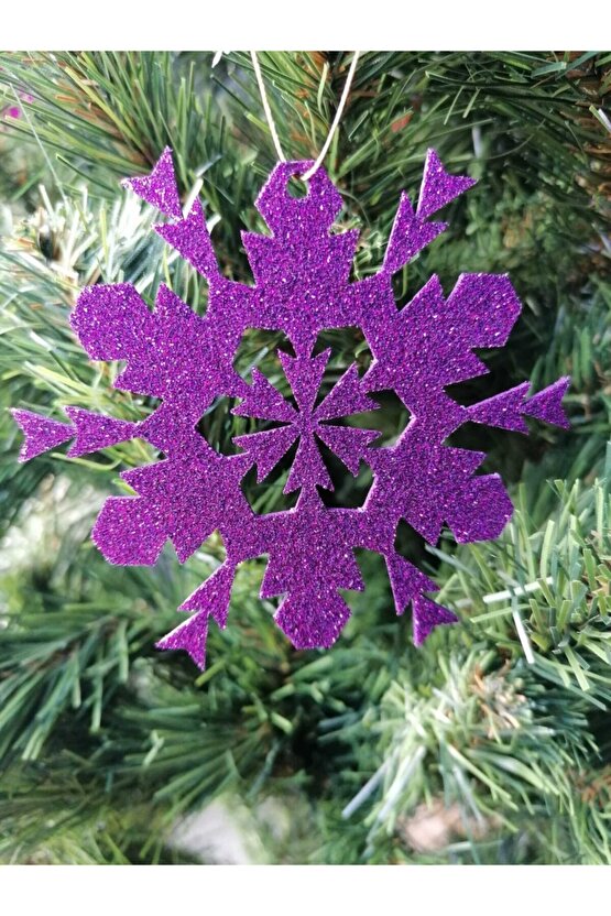 5 Farklı Renkte Kar Tanesi Simli Eva Ağaç Ve Hediye Süsü 8x8cm 15 Li