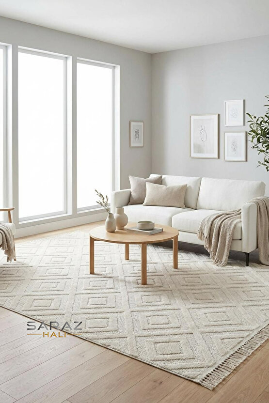 Dizayn Kaymaz Taban Koridor Halısı Kesme Yolluk Mutfak Halısı Modern Salon Halısı 1089 BEJ