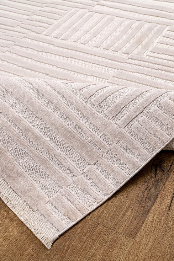 Bambu Yumuşak Halı Salon Mutfak Koridor Kesme Yolluk Dokuma Makine Halısı Art Bej