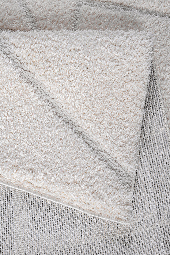 B109 Gri Kolay Kullanım Hav Toz Vermez Yumuşak Dokulu Uzun Tüylü Modern Shaggy Halı