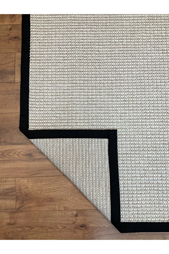 Kumaş Bordür Bej Bukle Siyah Bordür  Halı Salon Koridor Mutfak Çocuk Odası Halısı  Kilim S263