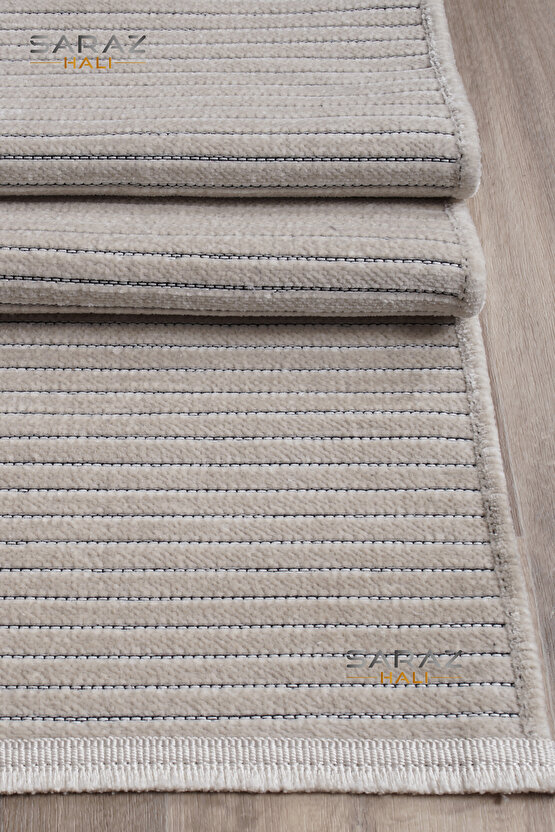 Dizayn Şönil Dokuma Kayma Yapmaz Makinede Yıkanabilir Leke Tutmaz Kesme Bohem Kilim Krem