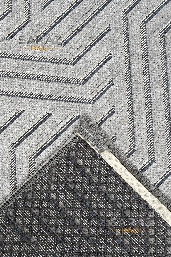 Ada Kilim Modern Salon Mutfak Koridor Kesme Yolluk Dokuma Makine Halısı zigzag krem