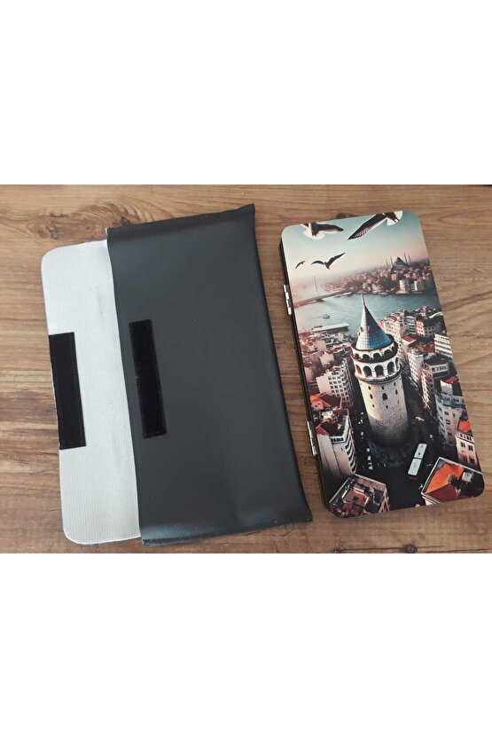 Mini Tavla Seyahat Tavla Cep Tavla 24x24 Özel Deri Kılıflı-GALATA KULESİ