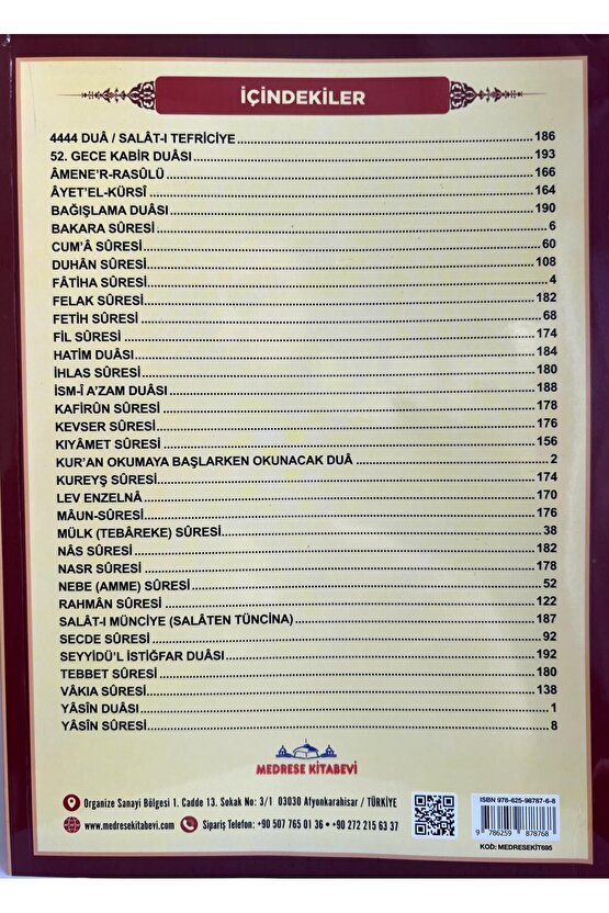 Yasin Kitabı Cüzü 5 Li Set Iri Yazılı Rahle Boy 192 Sayfa Mevlüt Hac Umre Cenaze Hediyeliği 19*27 Cm
