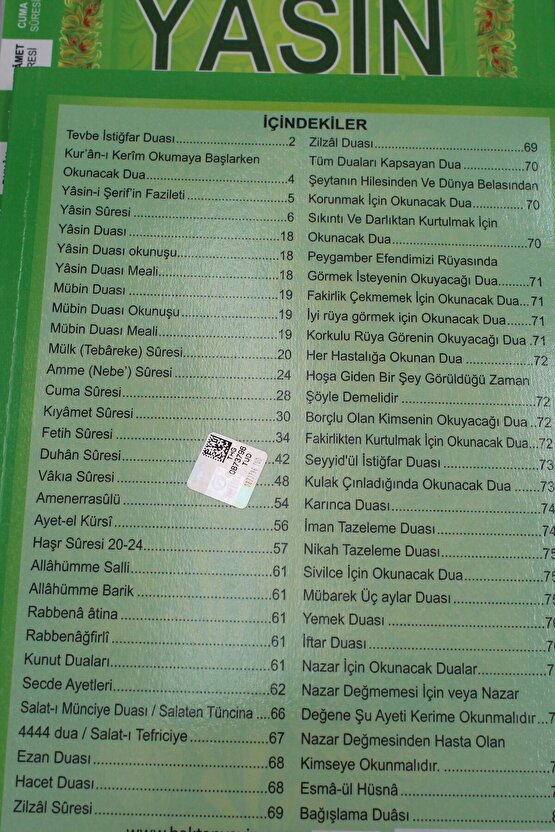 Ekonomik Hediyelik 10 Adet Yasin-i Şerif Yeşil Renk 80 Shf. Orta Boy(17x24cm) QR KodMealArapça