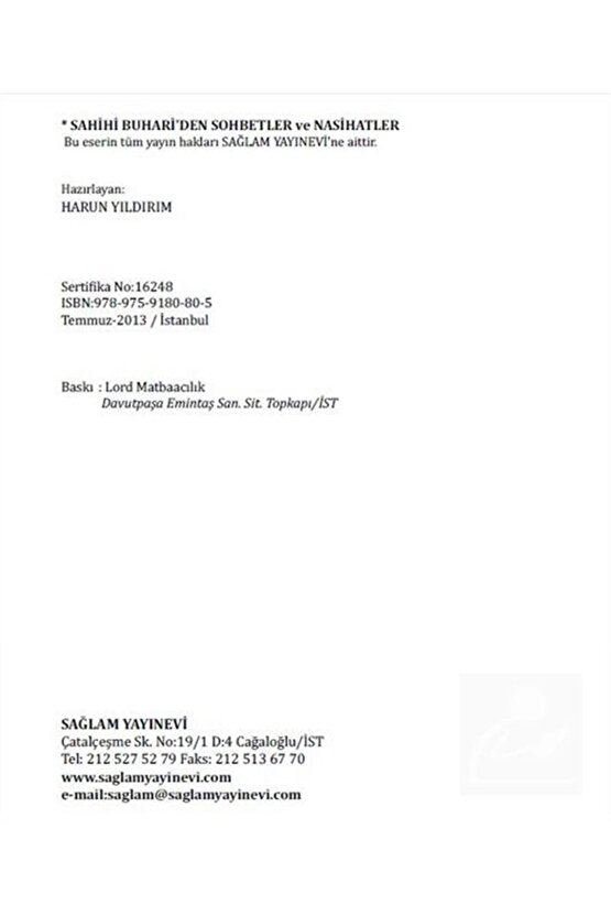 Sahihi Buhariden Sohbetler ve Nasihatler
