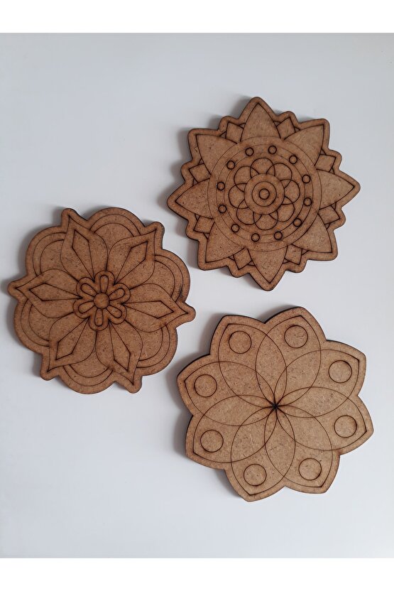 Mandala Desenli 8cm Çaplı Ahşap Bardak Altı