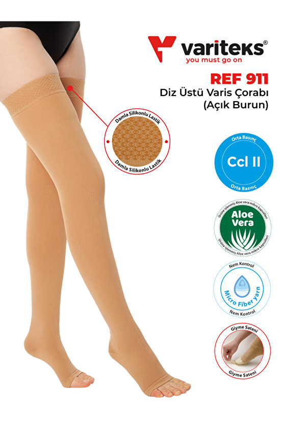 REF 911 Diz Üstü Varıs Çorabı (Açık Burun)