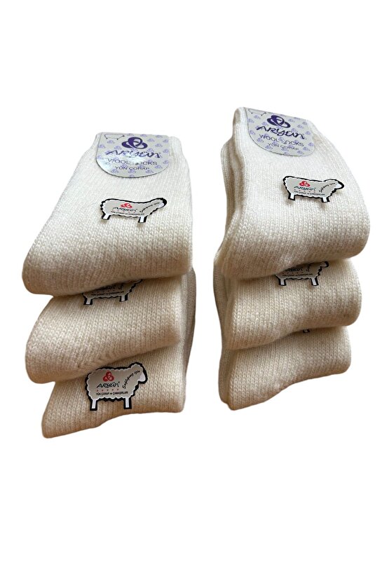 Tamamen BOYASIZ Kız Erkek Çocuk Yün Kışlık Çorap 6 Çift Doğal Yün Rengi