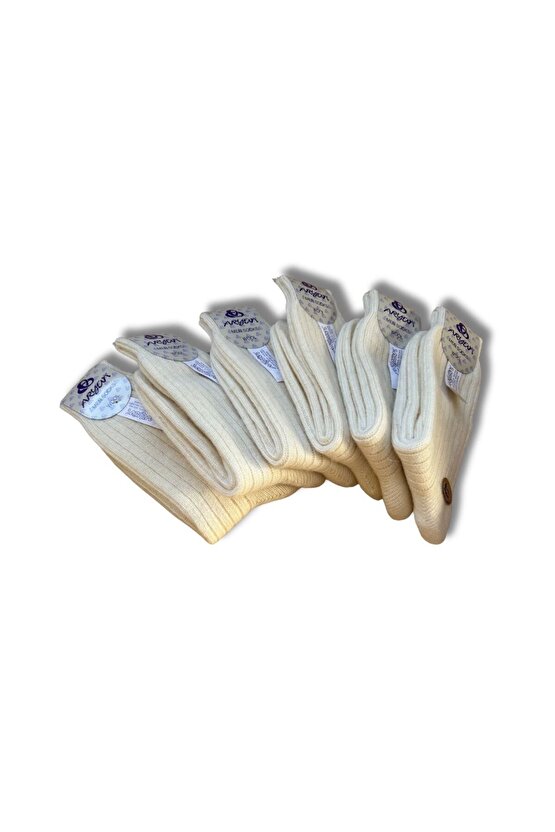 BOYASIZ Saf Yün Kendinden Çizgili 6 Çift Erkek Çorap