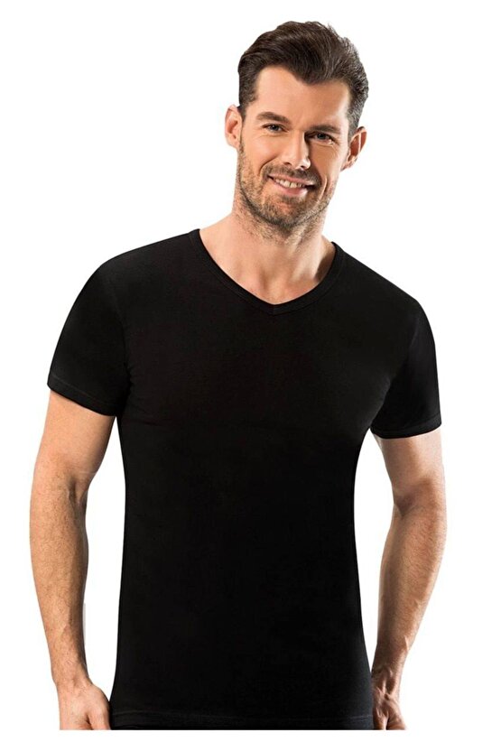 Erkek 5li Siyah V Yaka Yarım Kol Fanila Atlet 112