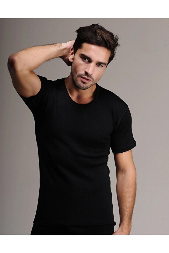 Erkek Siyah %61 Yün KısaKollu Fanila Atlet İçlik 4000 - 1 Adet
