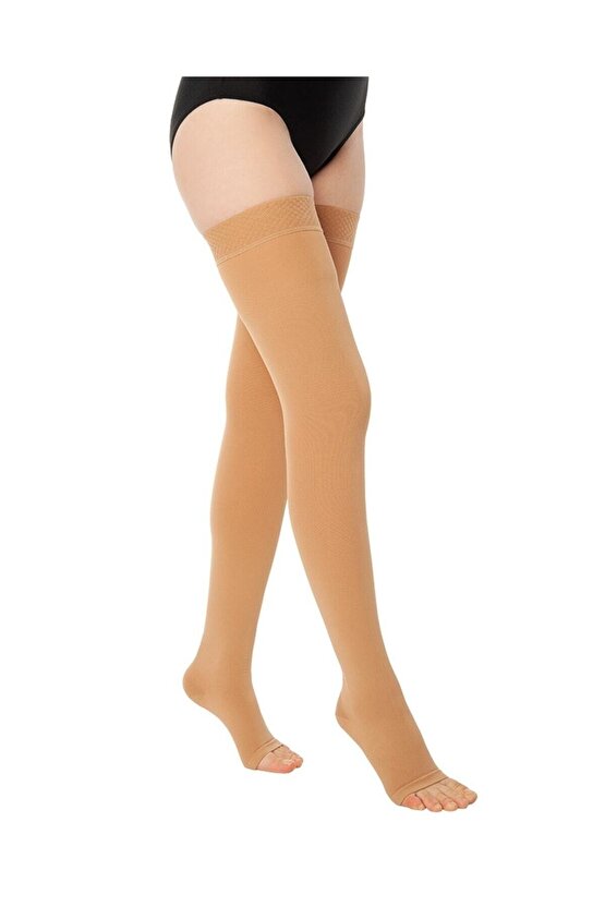 Varıs Çorabı 911 Diz Üstü Orta Basınçlı Açık Burun-silikon Bantlı