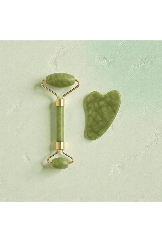 Yeşim %100 Doğal Taş Masaj Aleti Ve Kalp Gua Sha Yüz Bakım Taşı