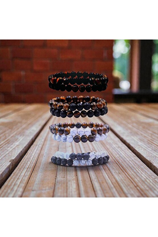 Kaplangözü-beyaz Lavlit-lav Doğaltaş Sevgili Aile Boyu Bileklik 8 Adet