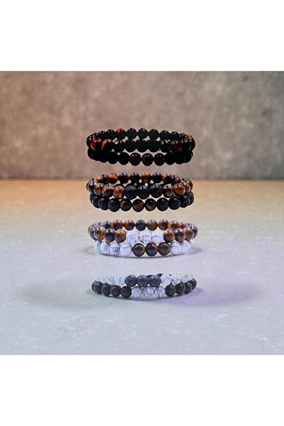 Kaplangözü-beyaz Lavlit-lav Doğaltaş Sevgili Aile Boyu Bileklik 8 Adet