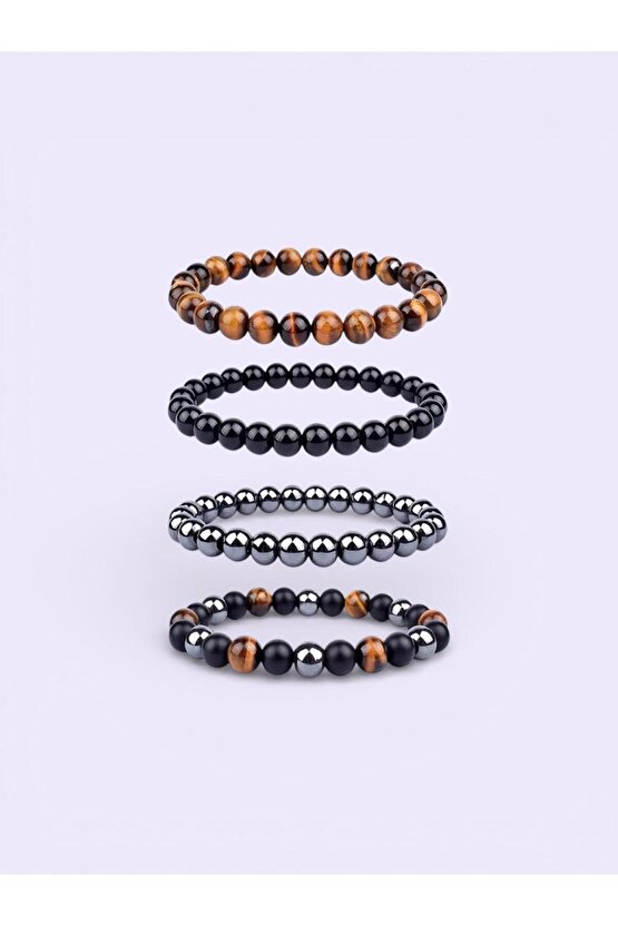 Güç Şans Denge Çakra Bilekliği - Kaplangözü-hematit-oniks Doğal Taş 8mm
