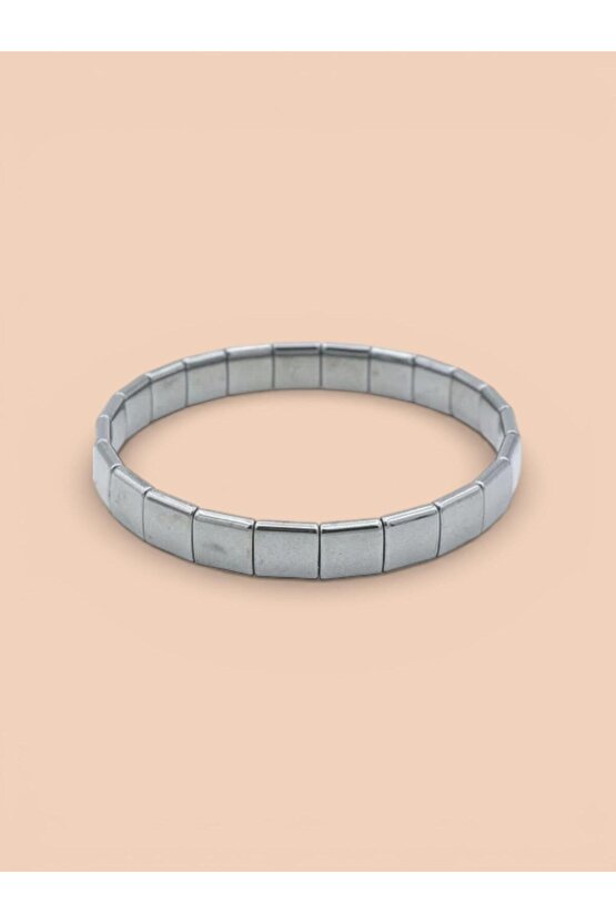 Kare Model Hakiki Doğal Hematit Taşı Bileklik