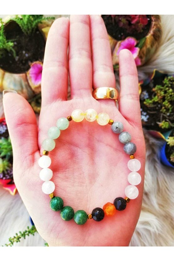 Yengeç Burcu Bilekliği Sitrin, Aytaşı, Yeşim, Aventurin, Pembe Kuvars, Akik, Labradorit