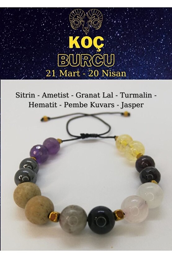 Akrepburcu Ayarlanabilir Bileklik Ametist, Sitrin, Hematit, Jasper, Pembe Kuvars, Turmalin, Lal